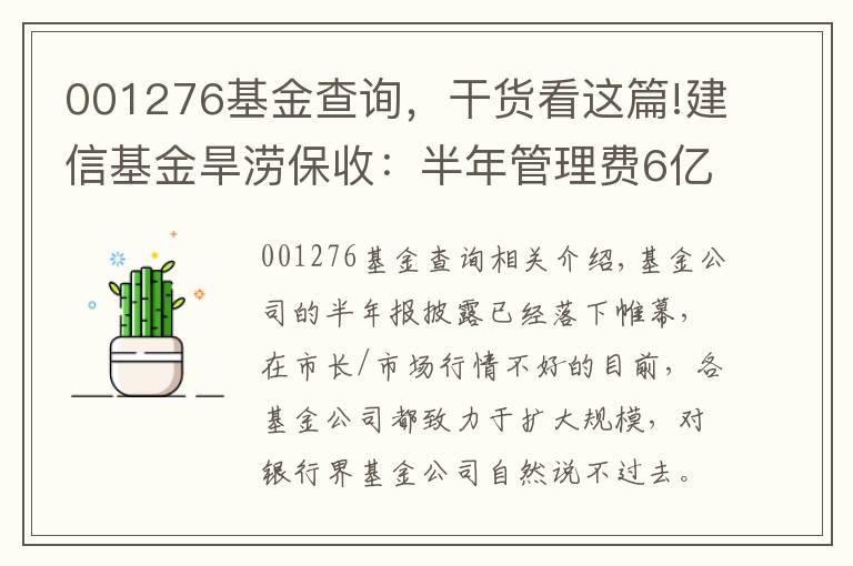 001276基金查询，干货看这篇!建信基金旱涝保收：半年管理费6亿 基金亏近34亿