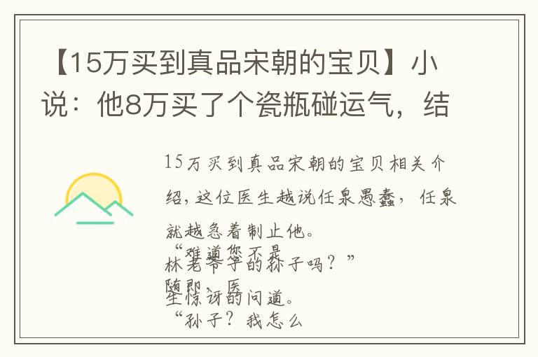 【15万买到真品宋朝的宝贝】小说：他8万买了个瓷瓶碰运气，结果被鉴定为宋代真品，值80万