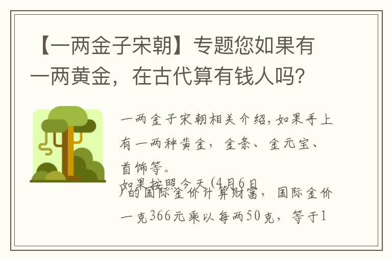 【一两金子宋朝】专题您如果有一两黄金，在古代算有钱人吗？古代的一两又是多少克呢？