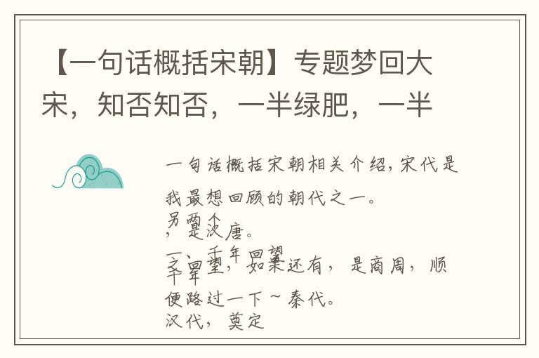 【一句话概括宋朝】专题梦回大宋，知否知否，一半绿肥，一半红瘦