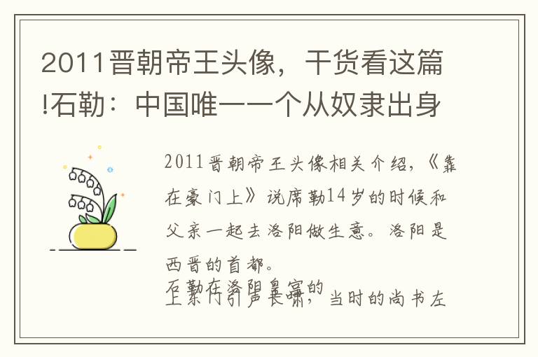 2011晋朝帝王头像，干货看这篇!石勒：中国唯一一个从奴隶出身的皇帝，后赵政权的建立者