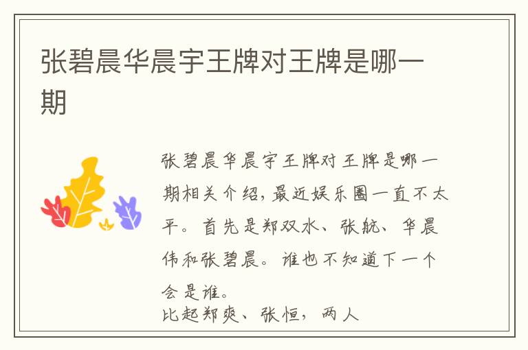 张碧晨华晨宇王牌对王牌是哪一期