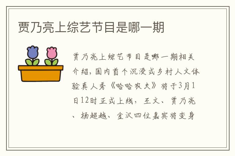 贾乃亮上综艺节目是哪一期