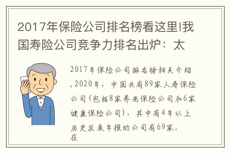 2017年保险公司排名榜看这里!我国寿险公司竞争力排名出炉：太保平安国寿稳居前三