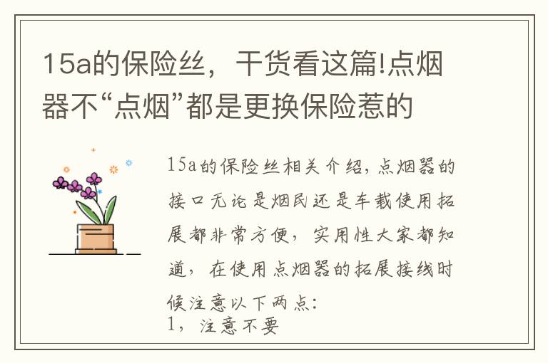 15a的保险丝，干货看这篇!点烟器不“点烟”都是更换保险惹的祸