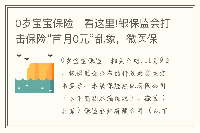 0岁宝宝保险 看这里!银保监会打击保险“首月0元”乱象，微医保、水滴等保险经纪公司被重罚