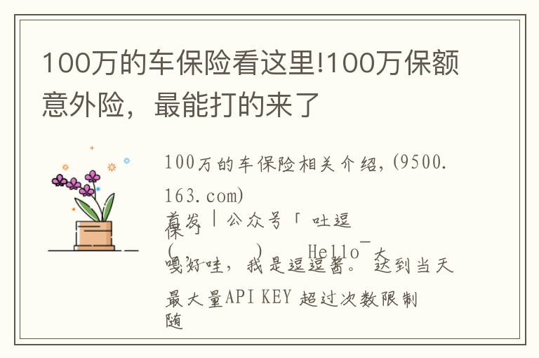 100万的车保险看这里!100万保额意外险，最能打的来了