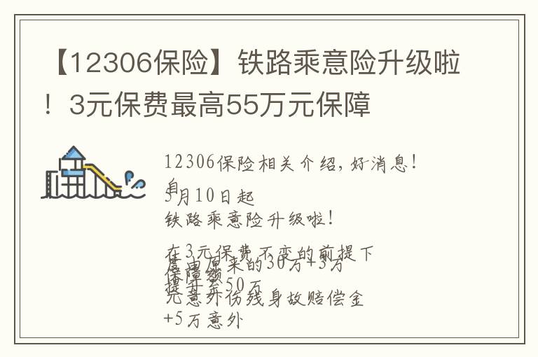 【12306保险】铁路乘意险升级啦！3元保费最高55万元保障