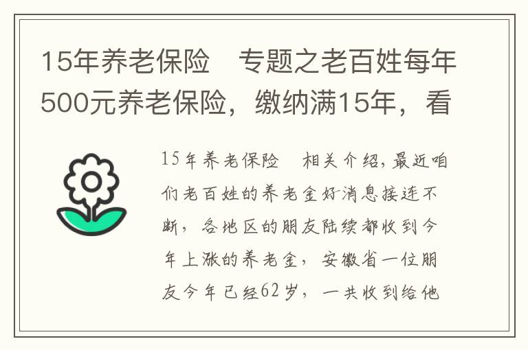 15年养老保险	专题之老百姓每年500元养老保险，缴纳满15年，看看每月领取多少？