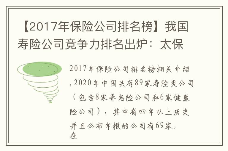 【2017年保险公司排名榜】我国寿险公司竞争力排名出炉：太保平安国寿稳居前三