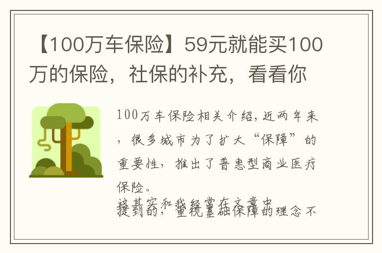 【100万车保险】59元就能买100万的保险，社保的补充，看看你的城市有没有