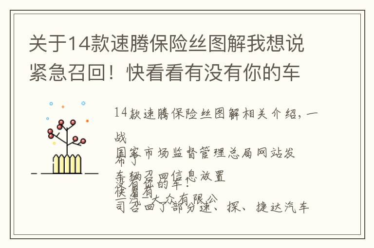 关于14款速腾保险丝图解我想说紧急召回！快看看有没有你的车