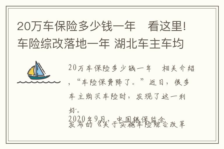 20万车保险多少钱一年	看这里!车险综改落地一年 湖北车主车均保费降了481元