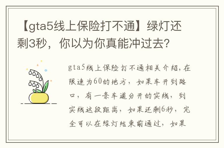 【gta5线上保险打不通】绿灯还剩3秒，你以为你真能冲过去？