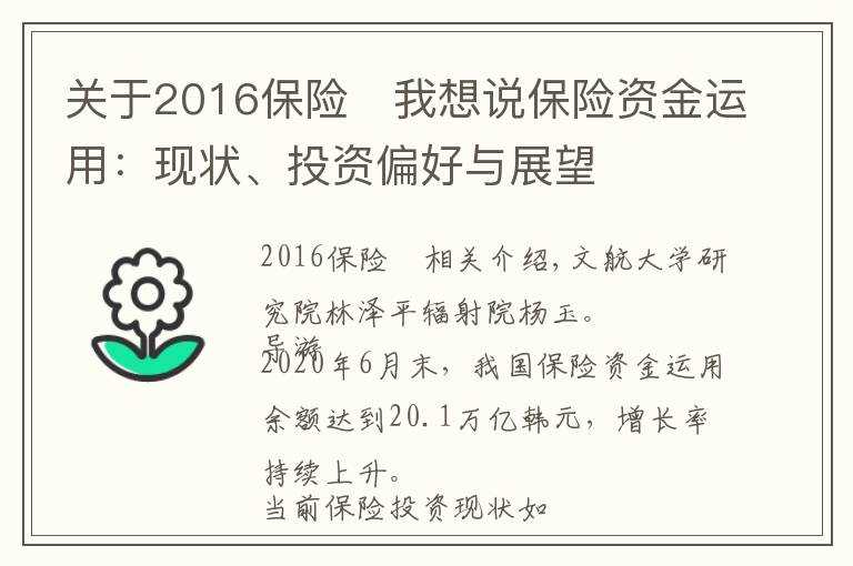 关于2016保险	我想说保险资金运用：现状、投资偏好与展望