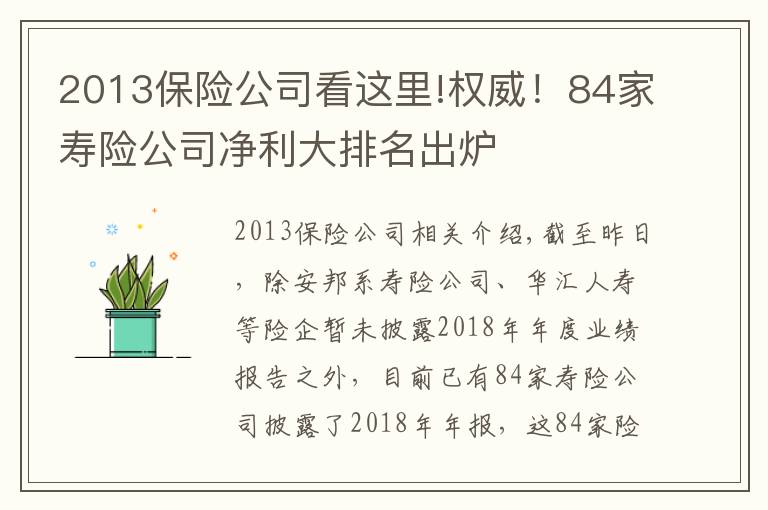 2013保险公司看这里!权威！84家寿险公司净利大排名出炉