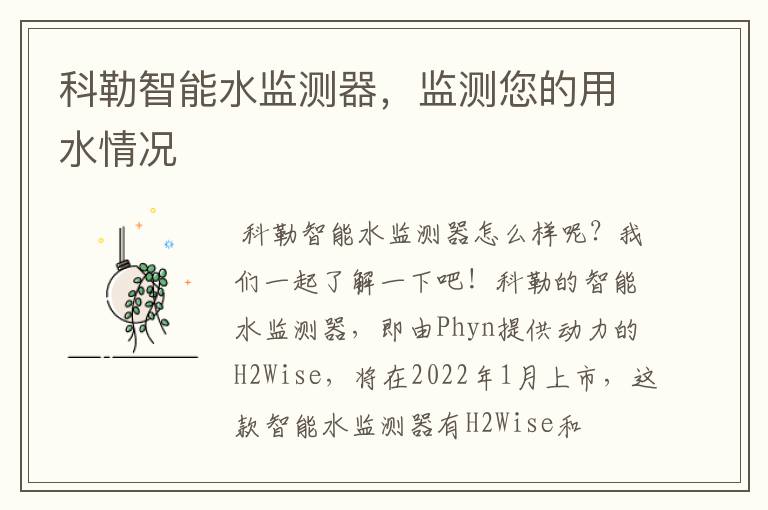 科勒智能水监测器，监测您的用水情况