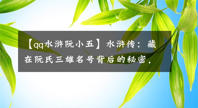 【qq水浒阮小五】水浒传：藏在阮氏三雄名号背后的秘密，看懂就知阮老大他们咋没了
