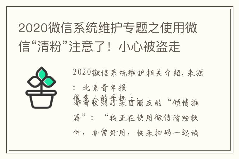 2020微信系统维护专题之使用微信“清粉”注意了！小心被盗走账户资金