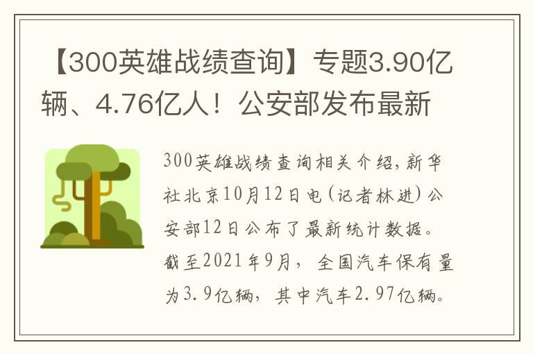 【300英雄战绩查询】专题3.90亿辆、4.76亿人！公安部发布最新全国机动车和驾驶人数据