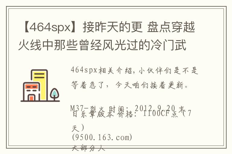 【464spx】接昨天的更 盘点穿越火线中那些曾经风光过的冷门武器2