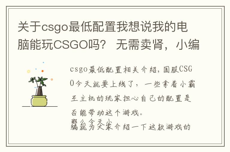 关于csgo最低配置我想说我的电脑能玩CSGO吗？ 无需卖肾，小编良心分析