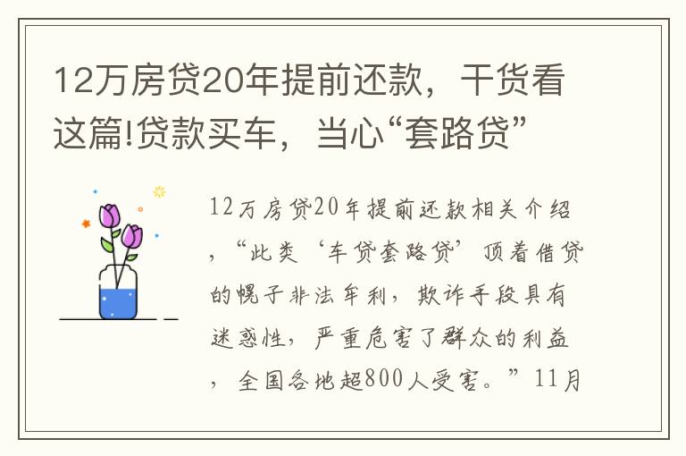 12万房贷20年提前还款，干货看这篇!贷款买车，当心“套路贷”陷阱