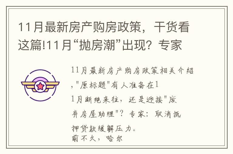 11月最新房产购房政策，干货看这篇!11月“抛房潮”出现？专家：建议取消房贷，以免买房人压力大