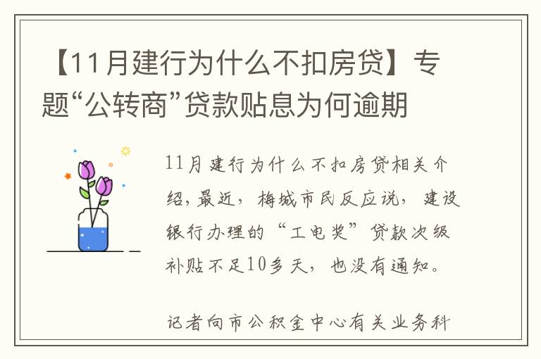 【11月建行为什么不扣房贷】专题“公转商”贷款贴息为何逾期发放且无提醒？银行这样回应...