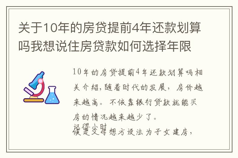 关于10年的房贷提前4年还款划算吗我想说住房贷款如何选择年限？确定提前还款的情况下，选20年还是30年？