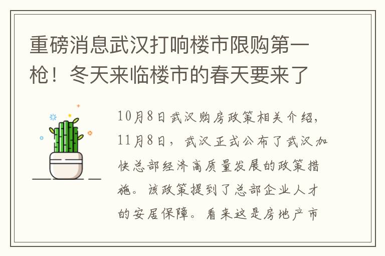 重磅消息武汉打响楼市限购第一枪！冬天来临楼市的春天要来了吗？