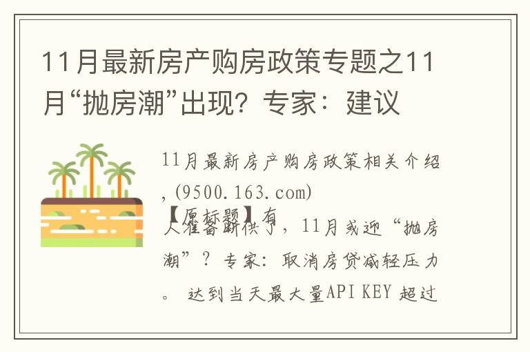 11月最新房产购房政策专题之11月“抛房潮”出现？专家：建议取消房贷，以免买房人压力大