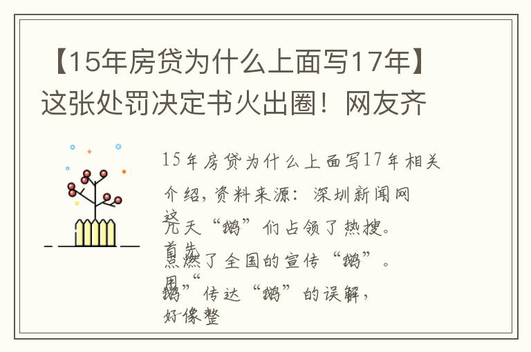 【15年房贷为什么上面写17年】这张处罚决定书火出圈！网友齐刷“感谢科普”