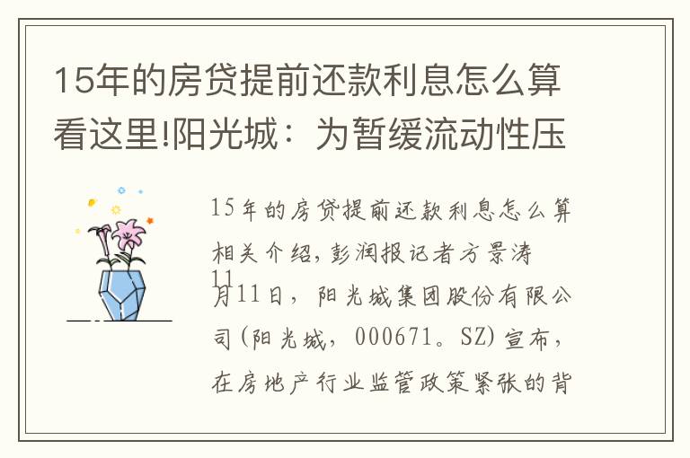 15年的房贷提前还款利息怎么算看这里!阳光城：为暂缓流动性压力，申请变更两只债券兑付方案