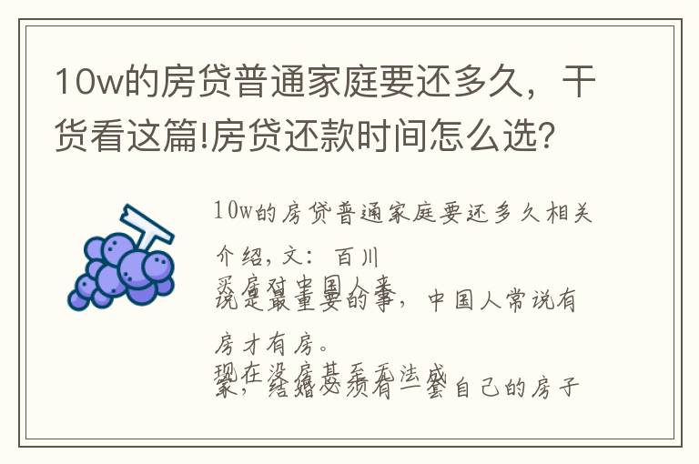 10w的房贷普通家庭要还多久，干货看这篇!房贷还款时间怎么选？等额本息还是等额本金？听听银行员工说的吧