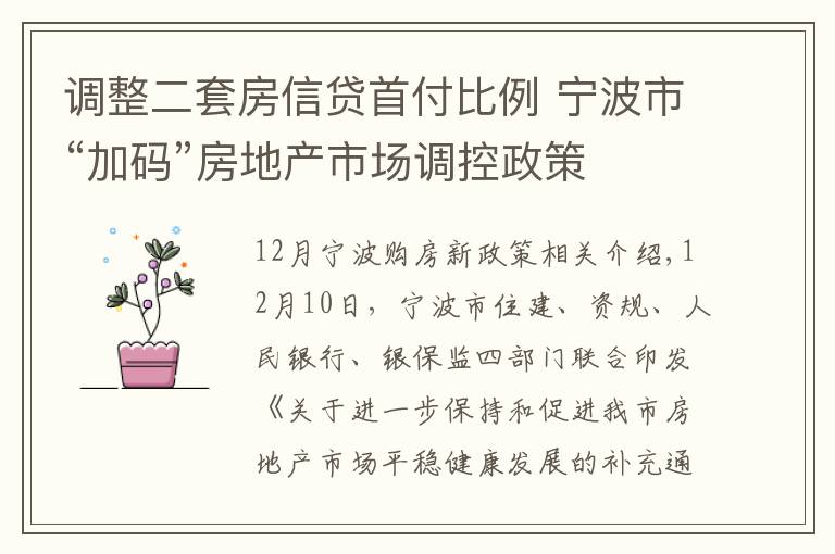 调整二套房信贷首付比例 宁波市“加码”房地产市场调控政策