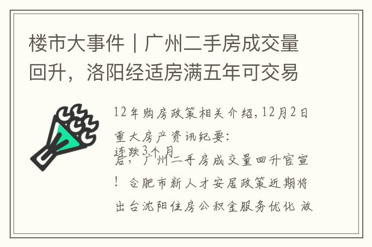 楼市大事件｜广州二手房成交量回升，洛阳经适房满五年可交易