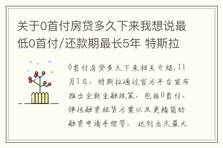 关于0首付房贷多久下来我想说最低0首付/还款期最长5年 特斯拉推出多项全新金融政策