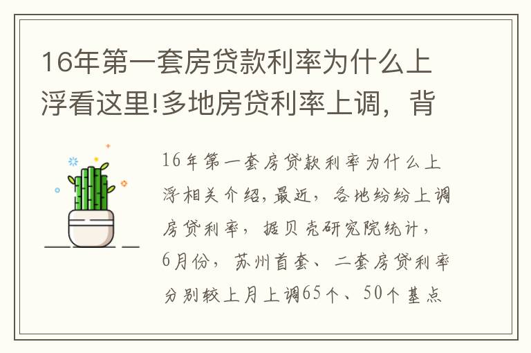 16年第一套房贷款利率为什么上浮看这里!多地房贷利率上调，背后什么原因？对房地产市场有什么影响？