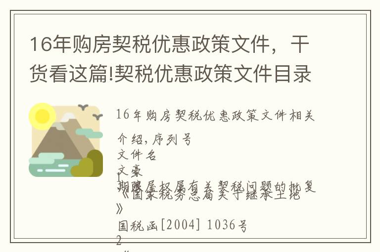 16年购房契税优惠政策文件，干货看这篇!契税优惠政策文件目录