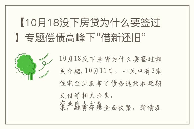 【10月18没下房贷为什么要签过】专题偿债高峰下“借新还旧”，为何依然难解房企债务危机？