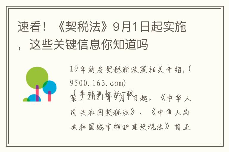 速看！《契税法》9月1日起实施，这些关键信息你知道吗