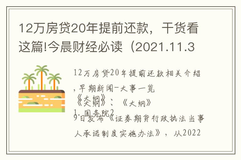 12万房贷20年提前还款，干货看这篇!今晨财经必读（2021.11.30）