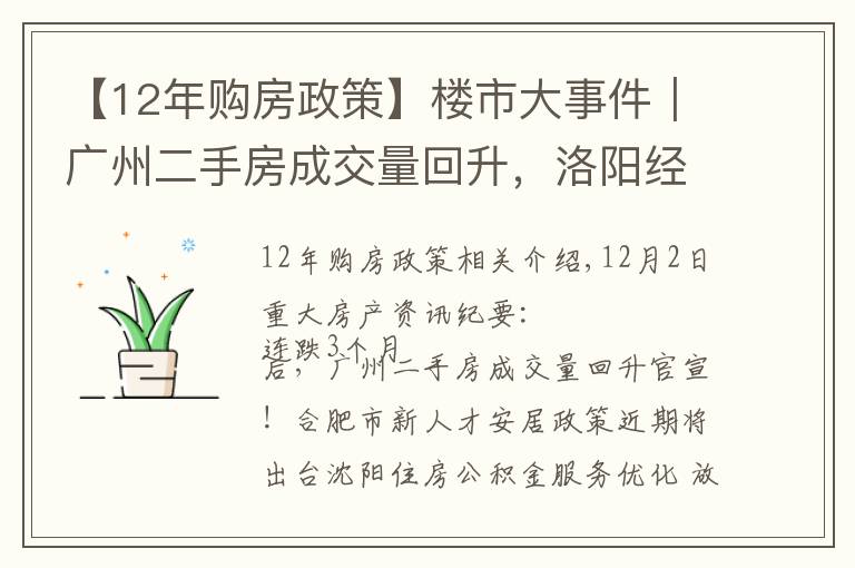 【12年购房政策】楼市大事件｜广州二手房成交量回升，洛阳经适房满五年可交易