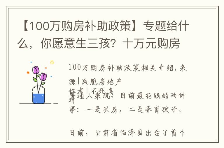 【100万购房补助政策】专题给什么，你愿意生三孩？十万元购房补贴够吗？