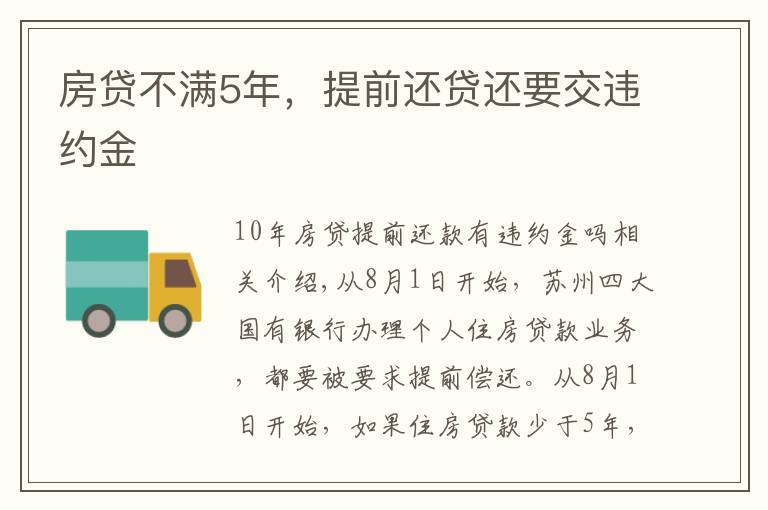 房贷不满5年，提前还贷还要交违约金