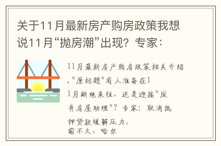 关于11月最新房产购房政策我想说11月“抛房潮”出现？专家：建议取消房贷，以免买房人压力大