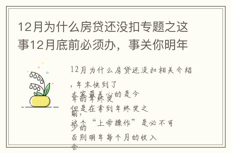 12月为什么房贷还没扣专题之这事12月底前必须办，事关你明年收入！手把手教你