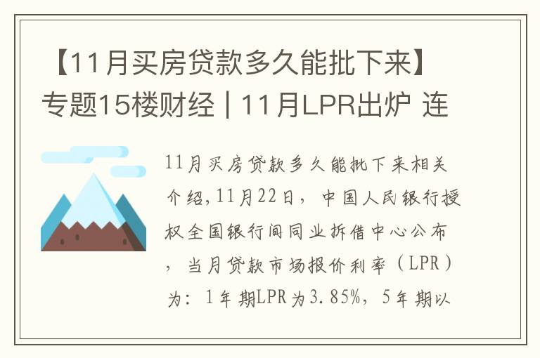 【11月买房贷款多久能批下来】专题15楼财经 | 11月LPR出炉 连续19个月“按兵不动”传递什么信号？