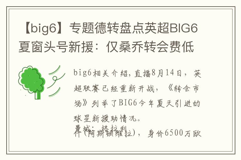 【big6】专题德转盘点英超BIG6夏窗头号新援：仅桑乔转会费低于身价